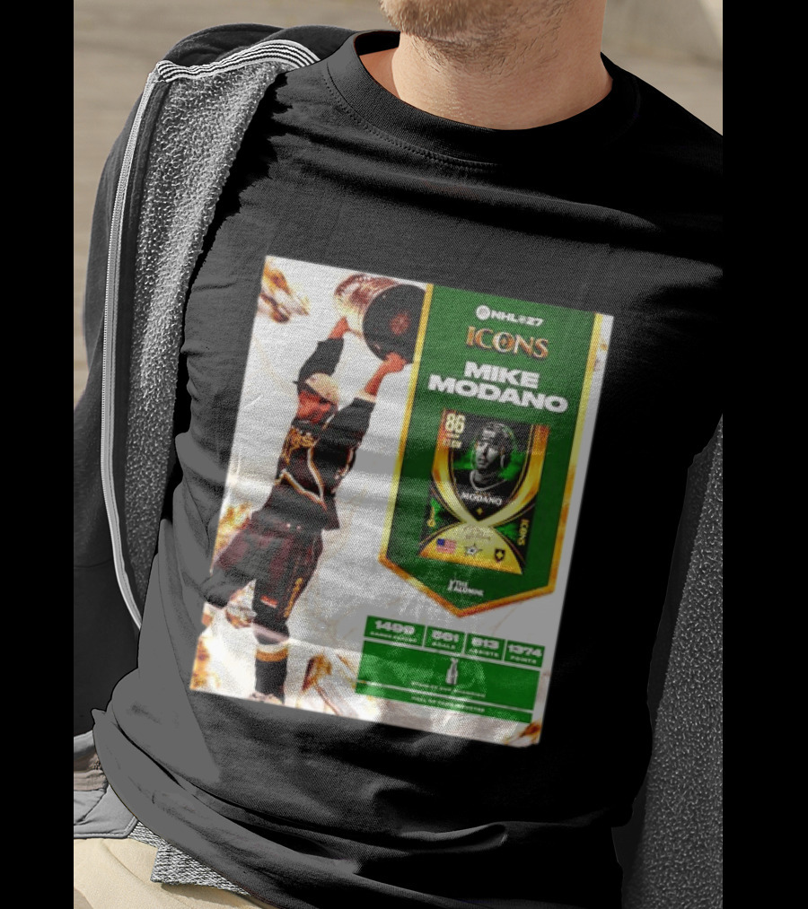 NHL 27 Icons Mike Modano Dallas Stars Player Stats And Achievements T-Shirt