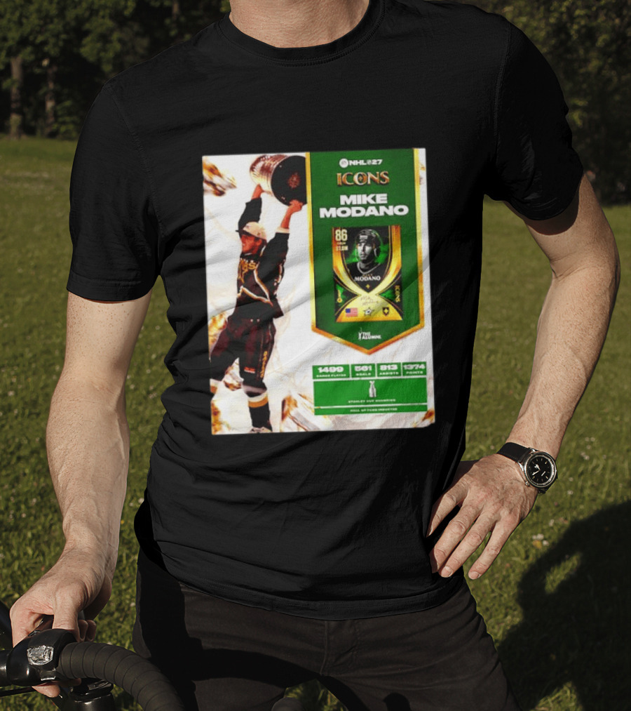 NHL 27 Icons Mike Modano Dallas Stars Player Stats And Achievements T-Shirt