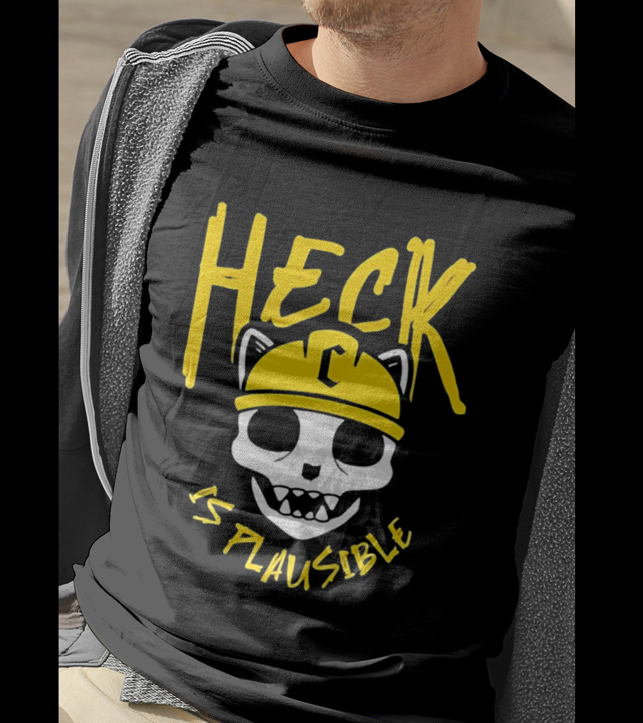 Heck Is Plausible Cat Skull Construction Helmet T-Shirt