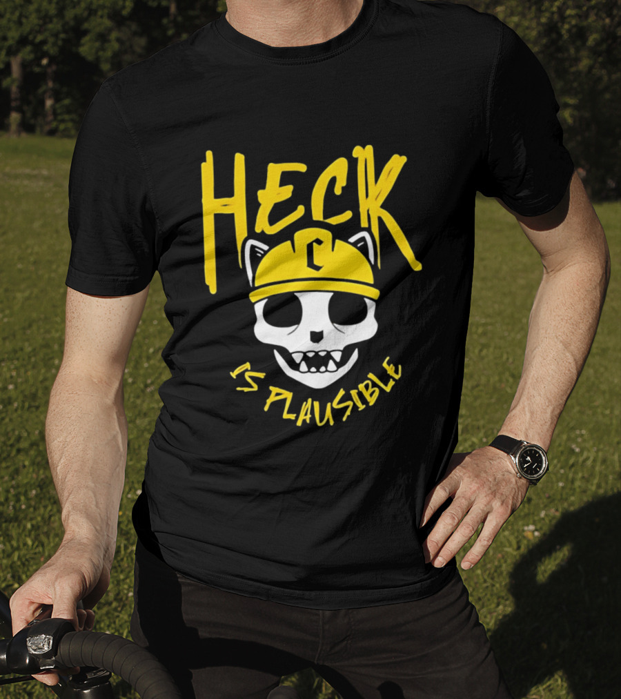 Heck Is Plausible Cat Skull Construction Helmet T-Shirt