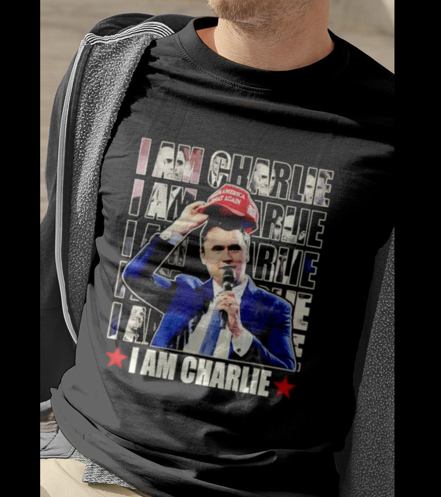 I Am Charlie With Make America Great Again Hat Repeated T-Shirt