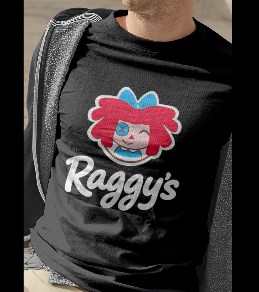 Raggy's Raggedy Ann Cartoon Character Red Hair Blue Bow T-Shirt