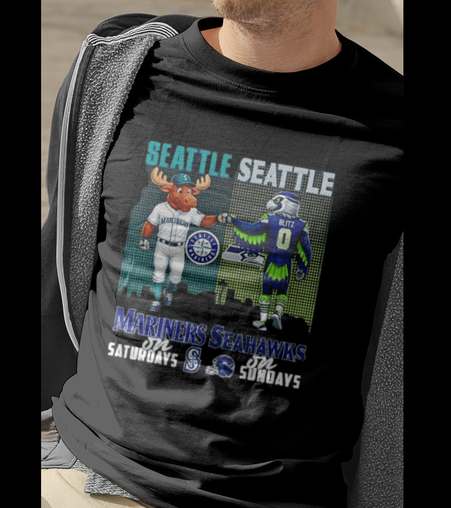 Seattle Mariners Moose And Seahawks Blitz On Saturdays Sundays T-Shirt