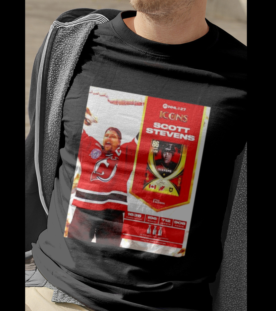 NHL 27 Icons Scott Stevens New Jersey Devils Hall Of Fame Legend T-Shirt