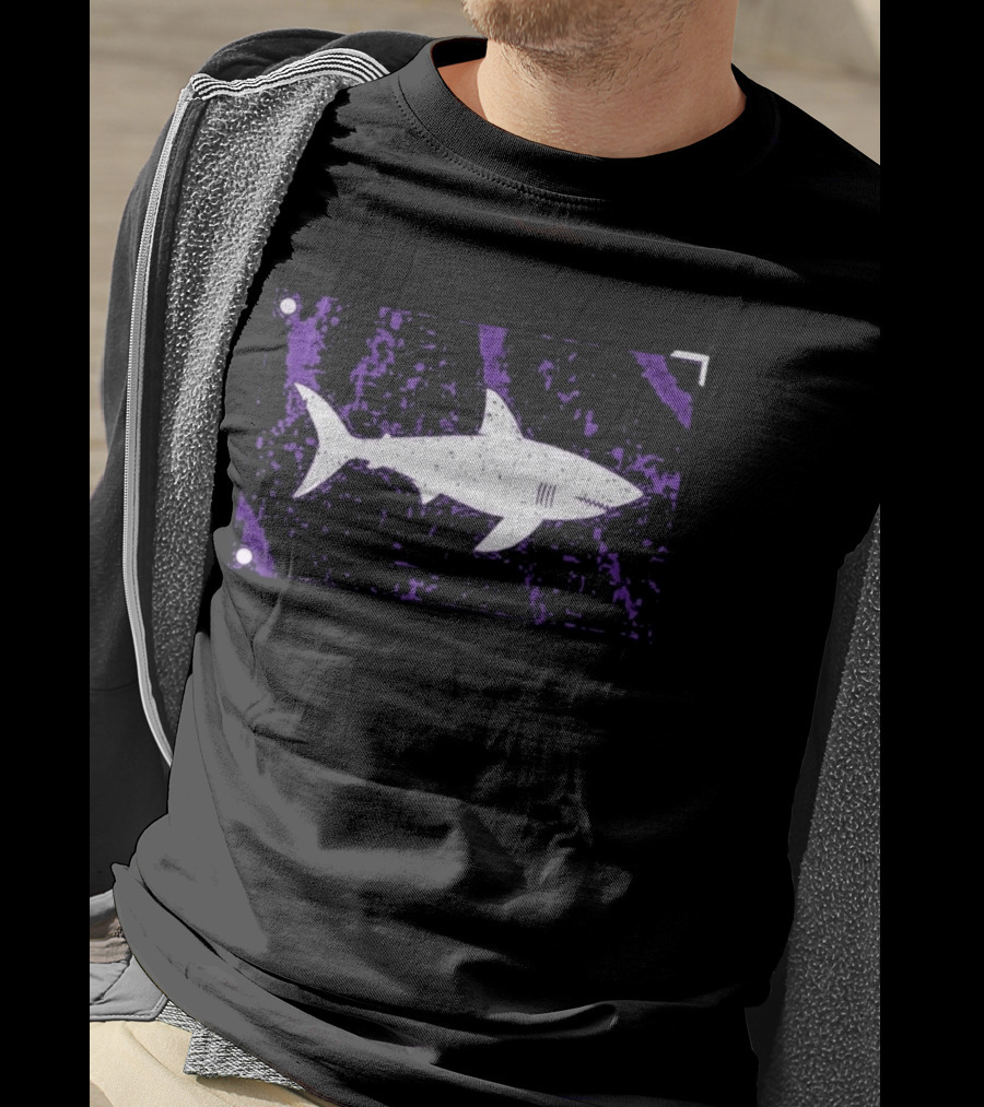 Shark Warning Flag Purple Distressed White T-Shirt