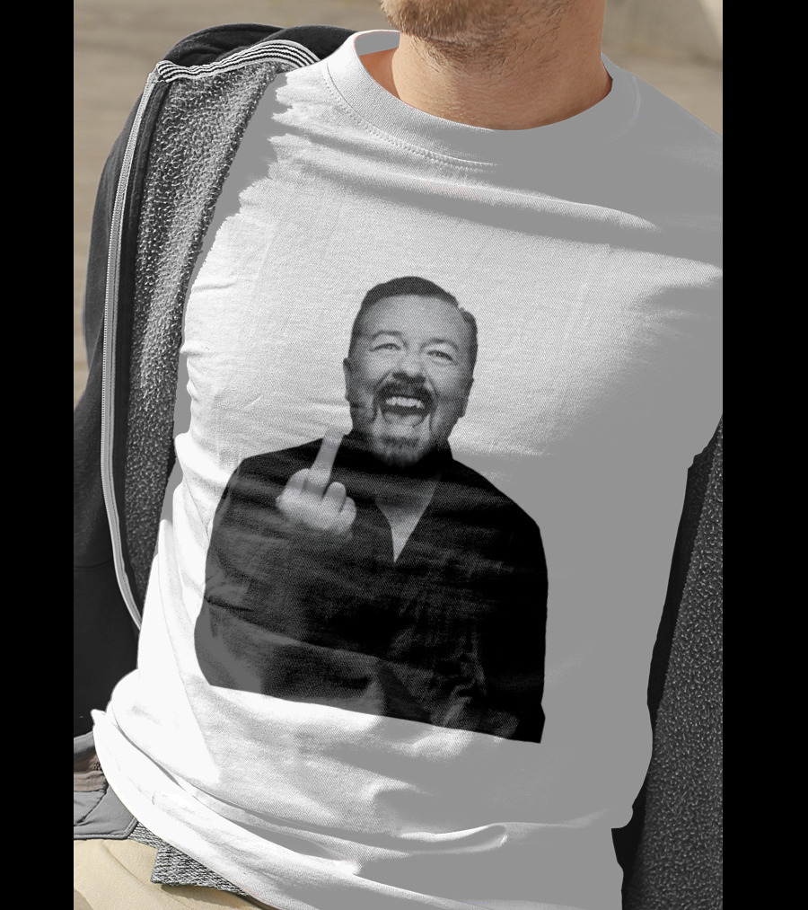 Anh Ricky Gervais Laughing Middle Finger Gesture T-Shirt
