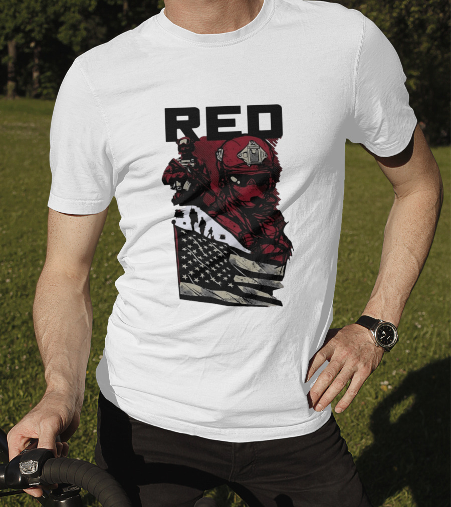 Red Military Special Forces Soldier American Flag T-Shirt