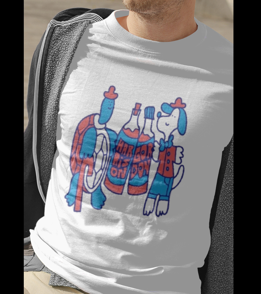 Harrison Gordon Honey TV Turtle Dog Duo With Bottles T-Shirt