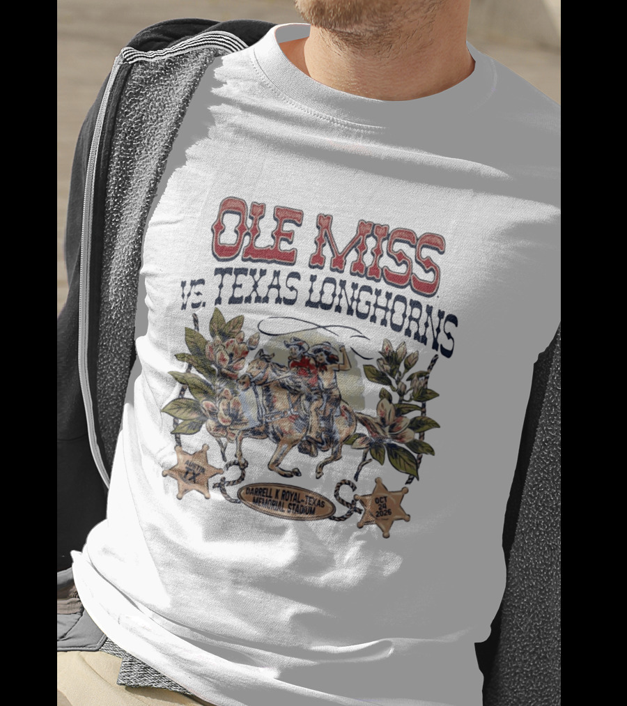 Ole Miss Vs Texas Longhorns Darrell K Royal Texas Memorial Stadium Austin TX October 2026 T-Shirt