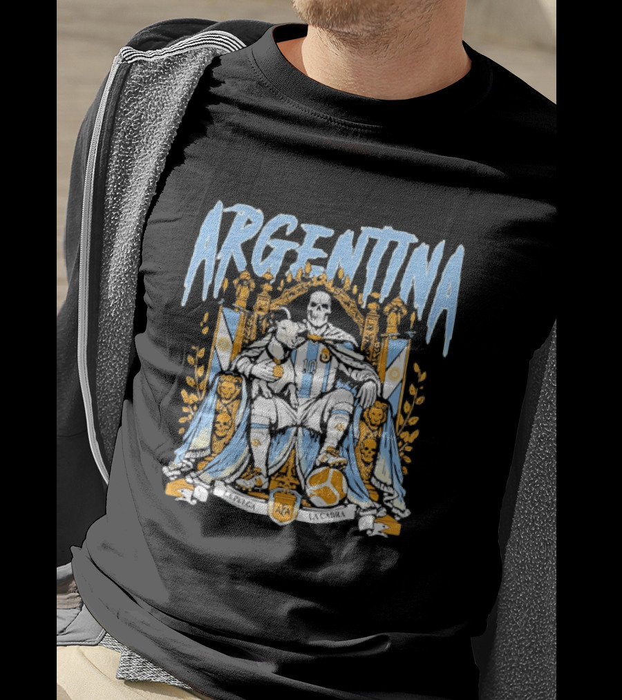 Argentina Lionel Messi La Pulga La Cabra Goat Skeleton Throne AFA Soccer T-Shirt