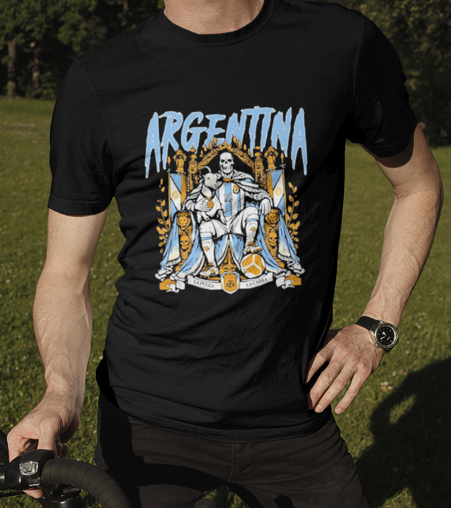 Argentina Lionel Messi La Pulga La Cabra Goat Skeleton Throne AFA Soccer T-Shirt