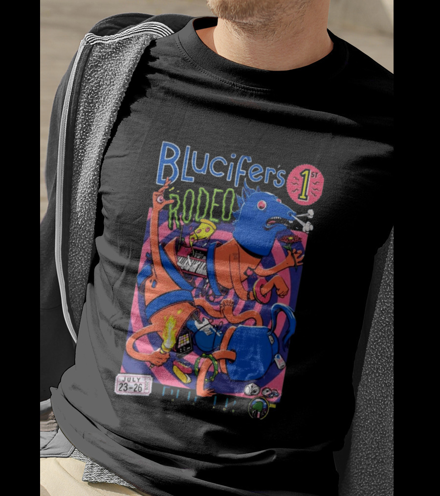 Blucifer's First Rodeo Denver CO July 23 26 2026 Colorful Cartoon T-Shirt