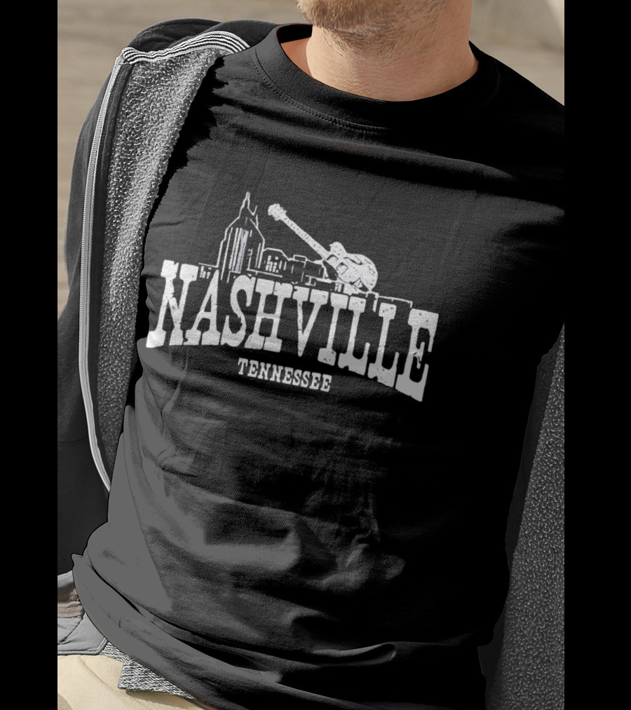 Nashville Tennessee Skyline Guitar City Music Scene T-Shirt