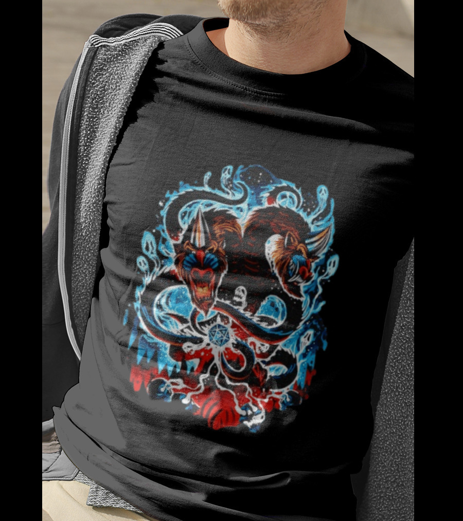 Demogorgon Dungeons And Dragons Two Heads Souls Blue Flames 20 T-Shirt
