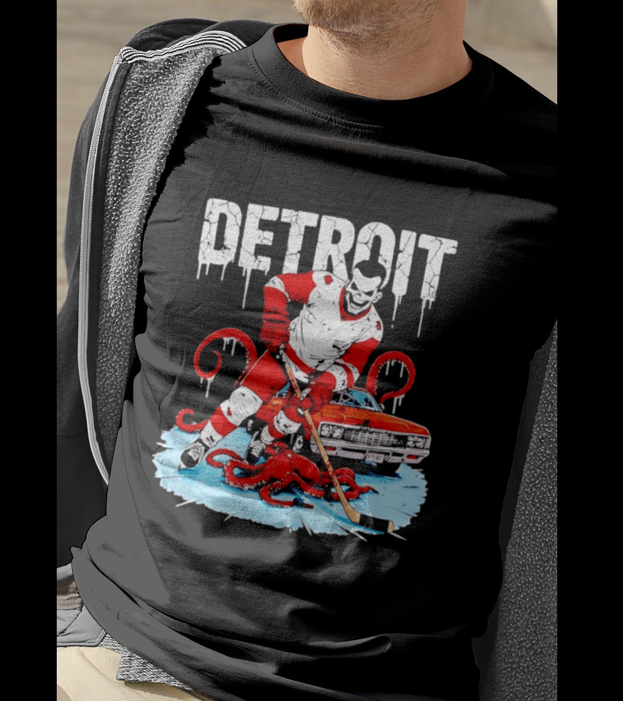 Detroit Hockey Skeleton Octopus Muscle Car T-Shirt