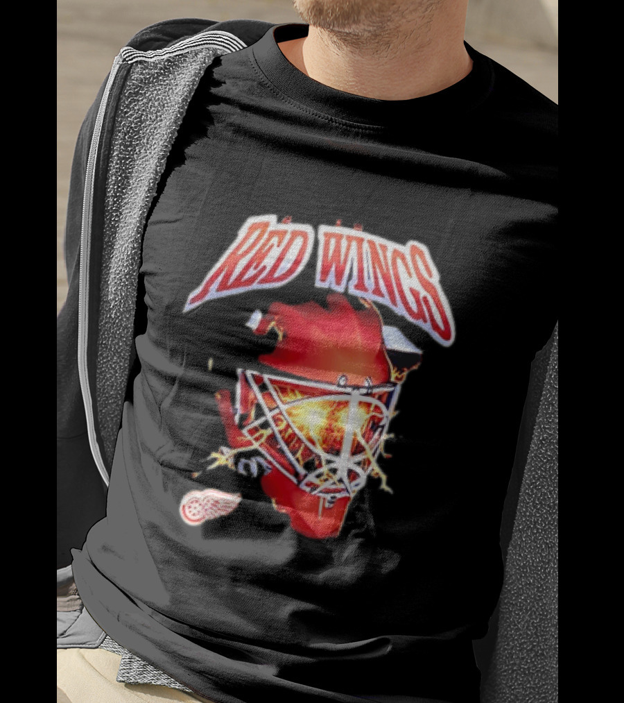 Detroit Red Wings Goalie Mask Red Lightning Burst T-Shirt