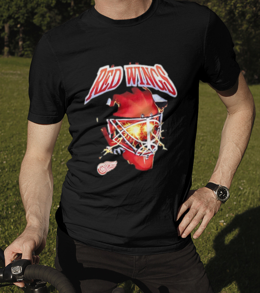 Detroit Red Wings Goalie Mask Red Lightning Burst T-Shirt