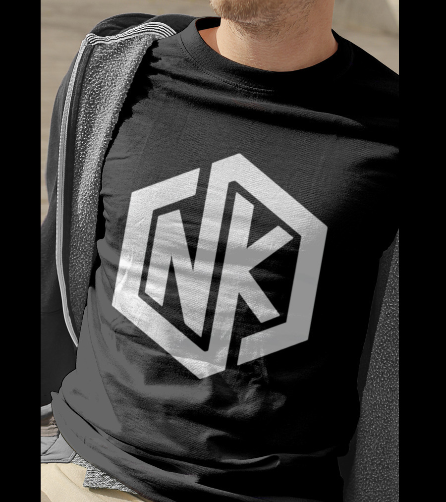 NK Minimalist Hexagon Symbol White Marble Effect T-Shirt
