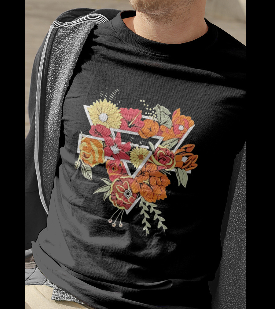 Floral Geometric Triangle Botanical Flowers Garden Blossom T-Shirt