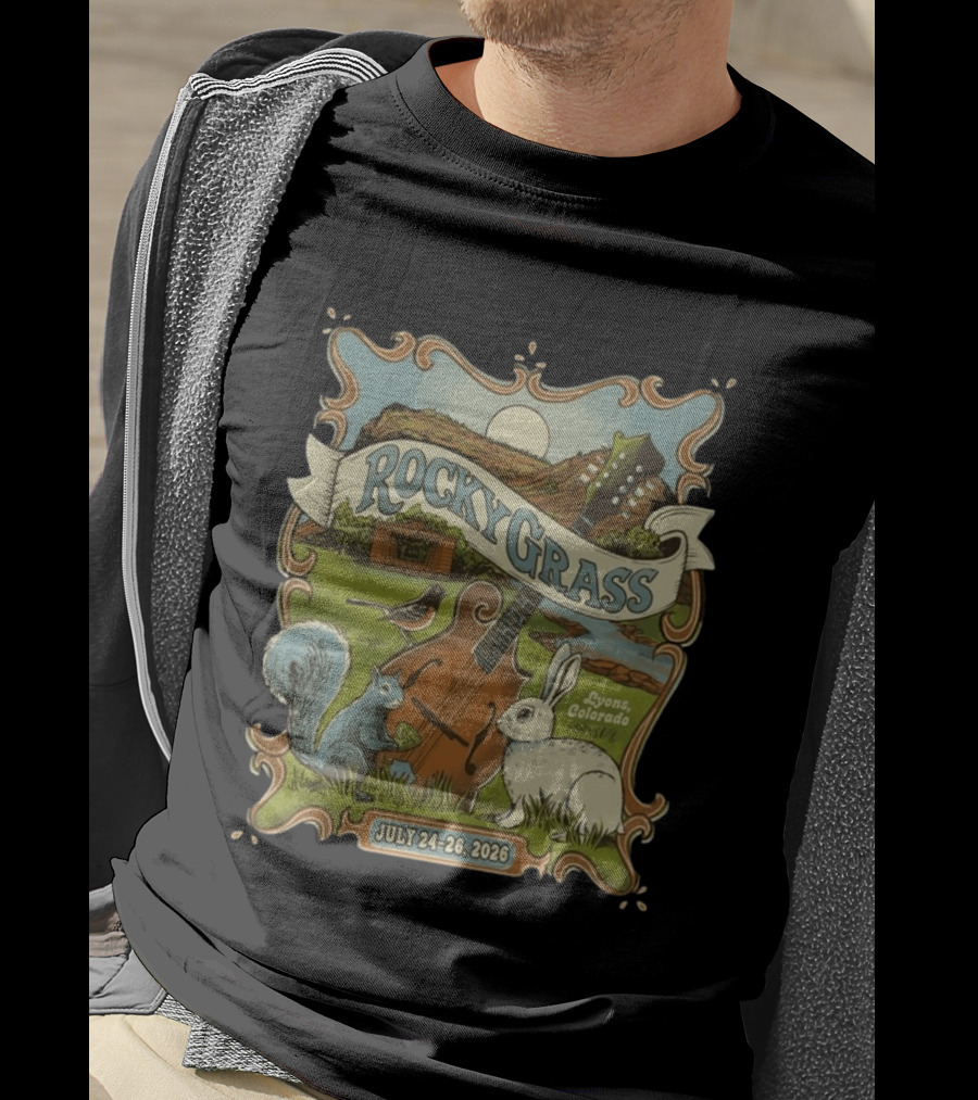 RockyGrass Festival July 24 26 2026 Planet Bluegrass Ranch Lyons Colorado Wildlife And Banjo Scenery T-Shirt