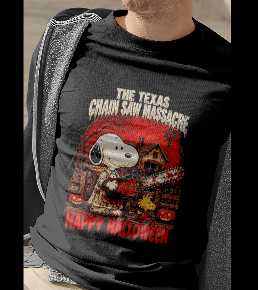 Snoopy Woodstock The Texas Chain Saw Massacre Happy Halloween Scene T-Shirt