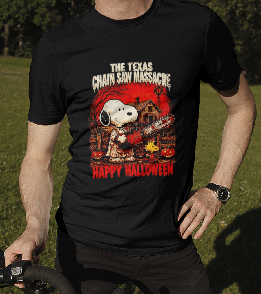 Snoopy Woodstock The Texas Chain Saw Massacre Happy Halloween Scene T-Shirt