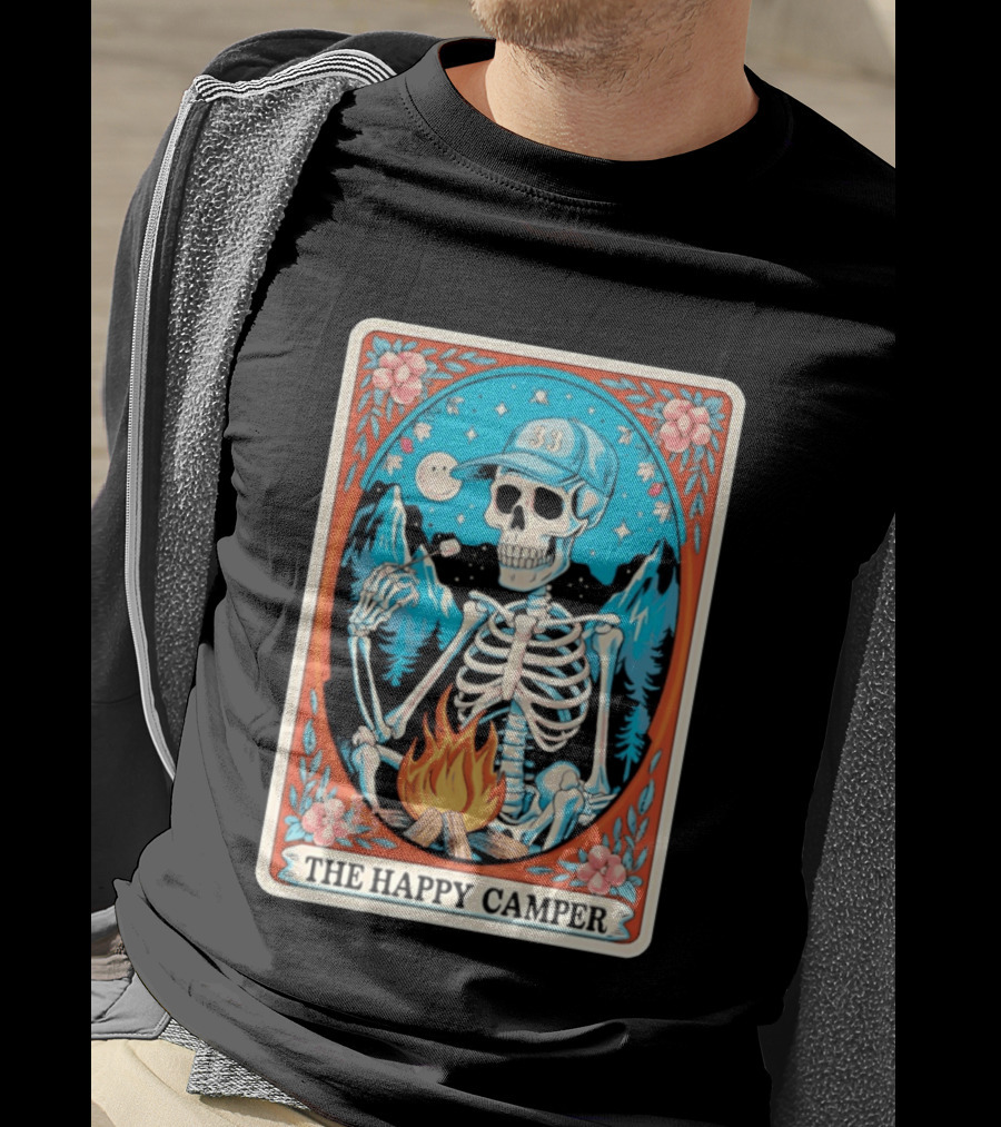 The Happy Camper Skeleton 33 Marshmallow Campfire Scene T-Shirt
