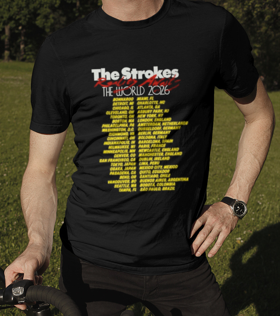 The Strokes Reality Awaits The World Tour 2024 Cities List T-Shirt