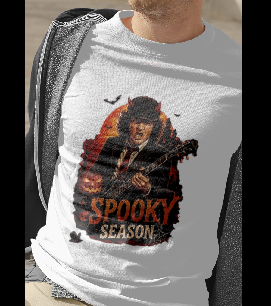 Spooky Season Angus Young Halloween AC DC Inspired Pumpkin Guitar T-Shirt