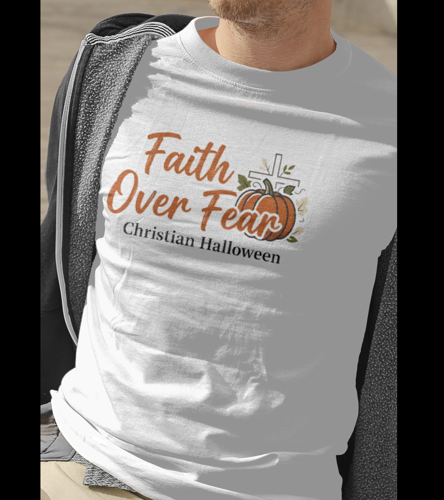 Faith Over Fear Christian Halloween Pumpkin Cross T-Shirt
