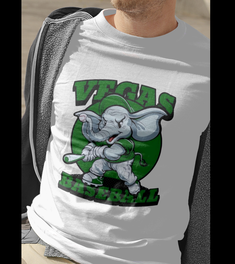 Vegas Baseball Elephant Batting Green T-Shirt