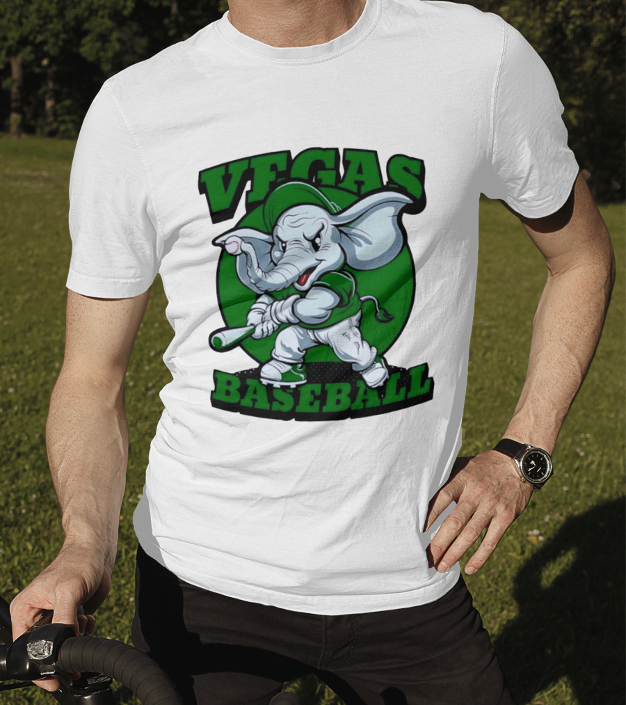 Vegas Baseball Elephant Batting Green T-Shirt