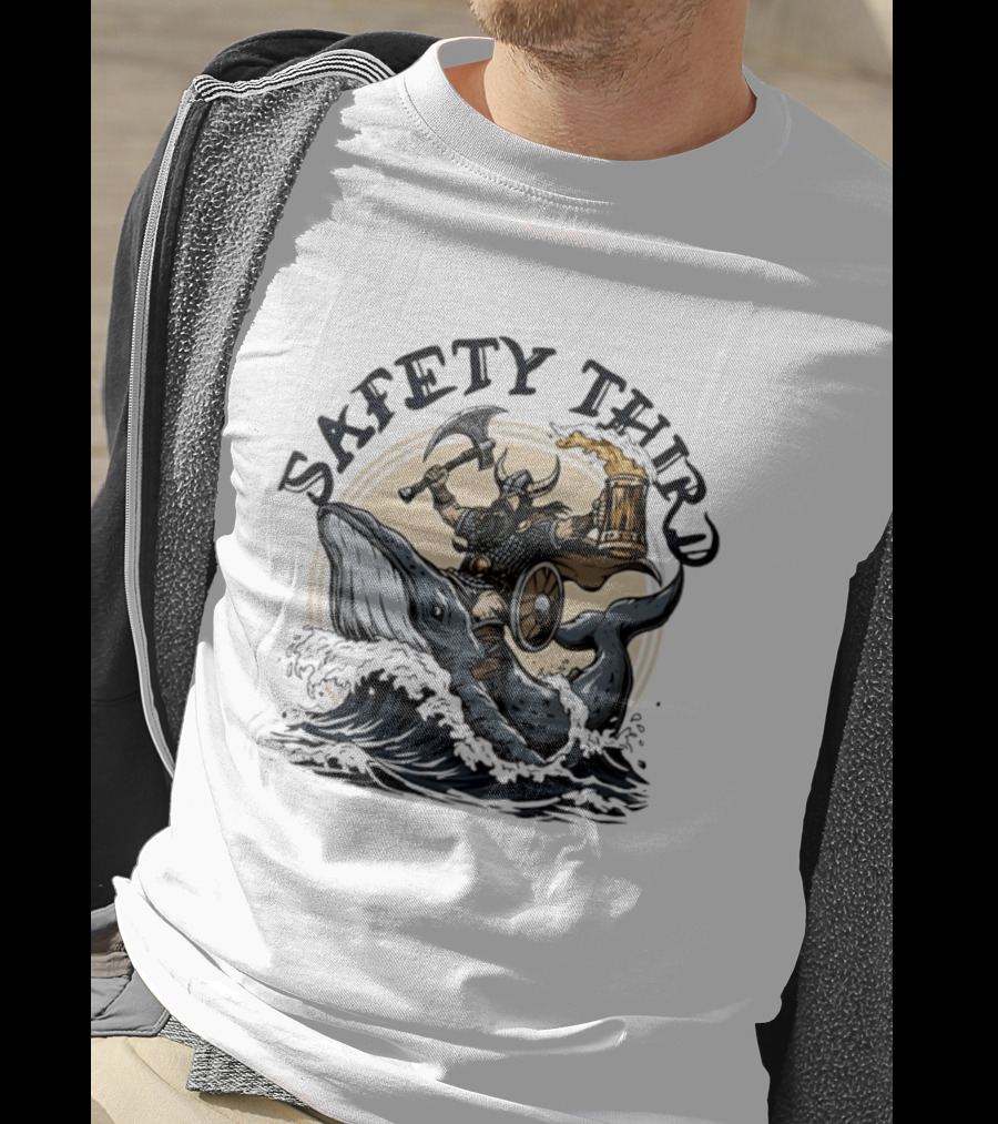 Viking Riding Whale With Beer Horn Safety Third T-Shirt