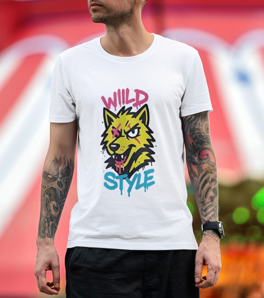 Wild Wolf Wild Style Graffiti Art Urban Streetwear T-Shirt