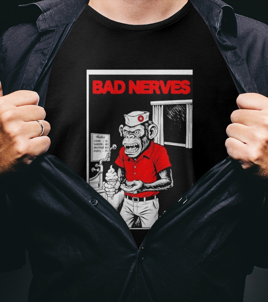 Bad Nerves July 23 2026 Pacific Electric Los Angeles Monkey Ice Cream Server Comic T-Shirt