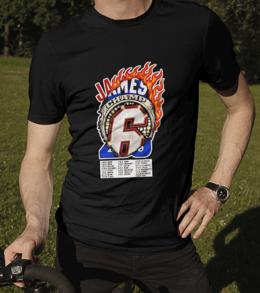 LeBron James Champ 6 Milestone Dates Cleveland Miami Los Angeles 2012 2013 2016 2020 T-Shirt