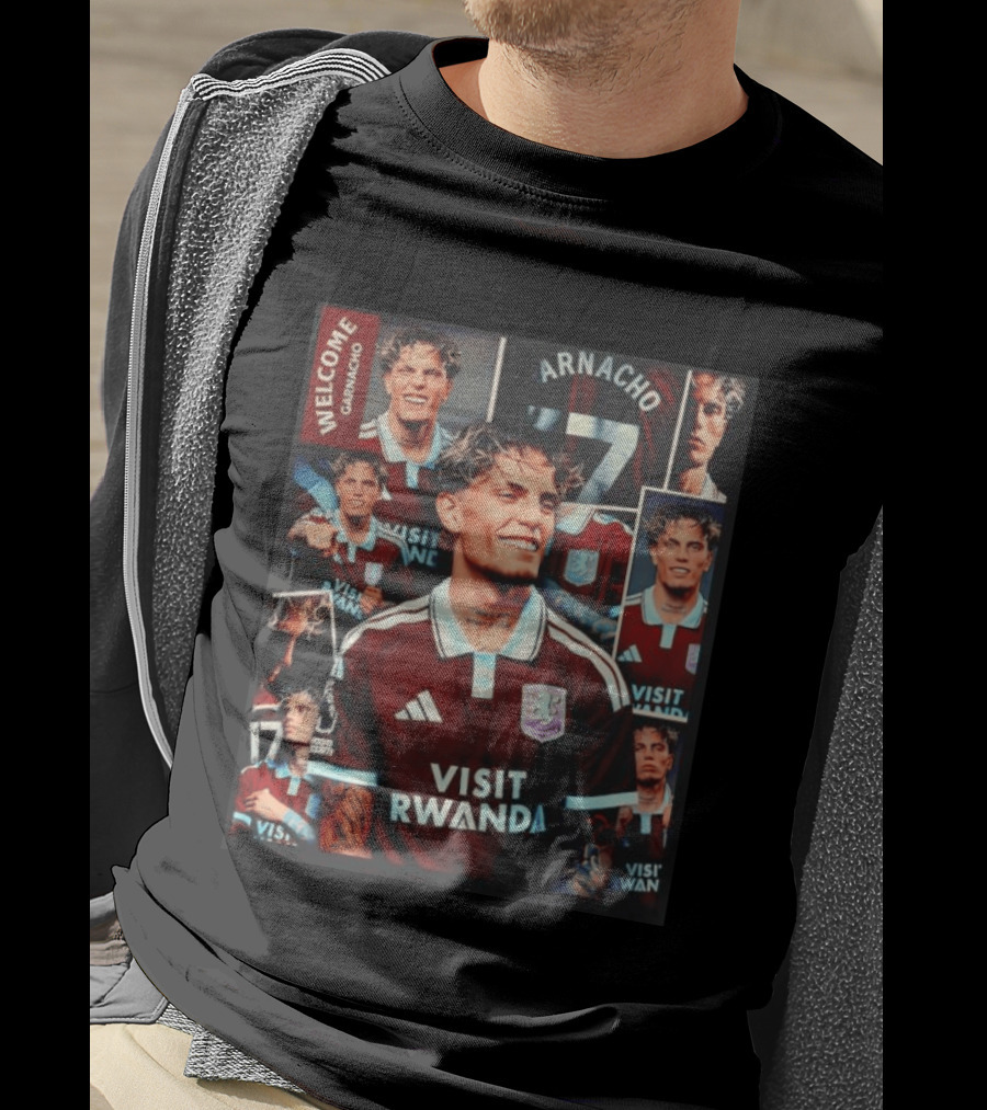 Visit Rwanda Garnacho Welcome Aston Villa 17 Collage T-Shirt