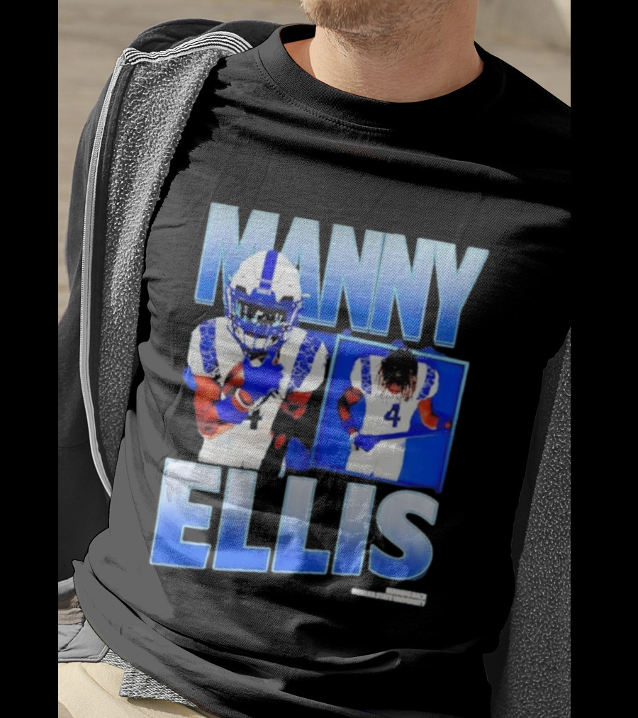 Manny Ellis Indiana State Running Back Football Jersey Number 4 Blue And White T-Shirt
