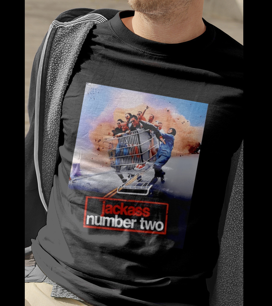 Jackass Number Two Movie Cast In Shopping Cart Action Scene Explosion T-Shirt