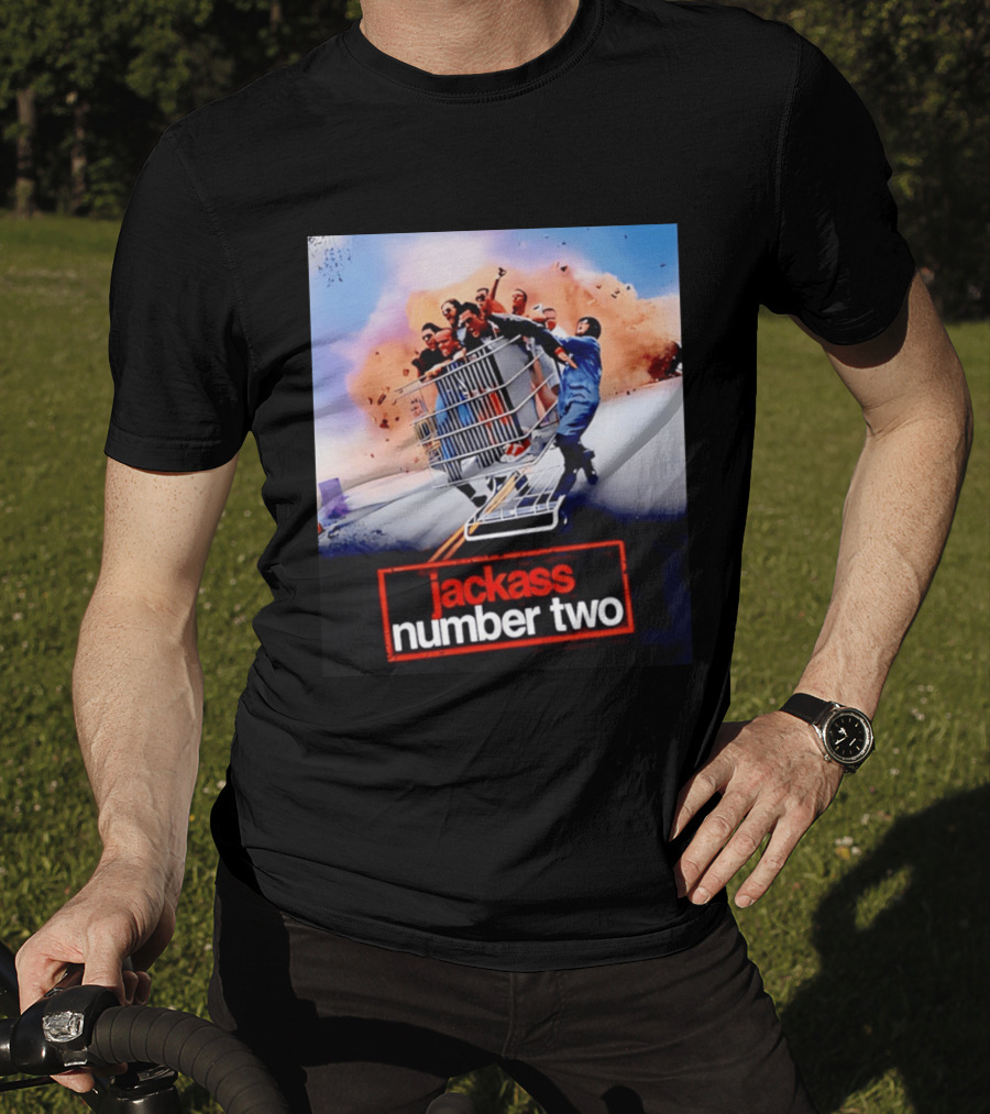 Jackass Number Two Movie Cast In Shopping Cart Action Scene Explosion T-Shirt