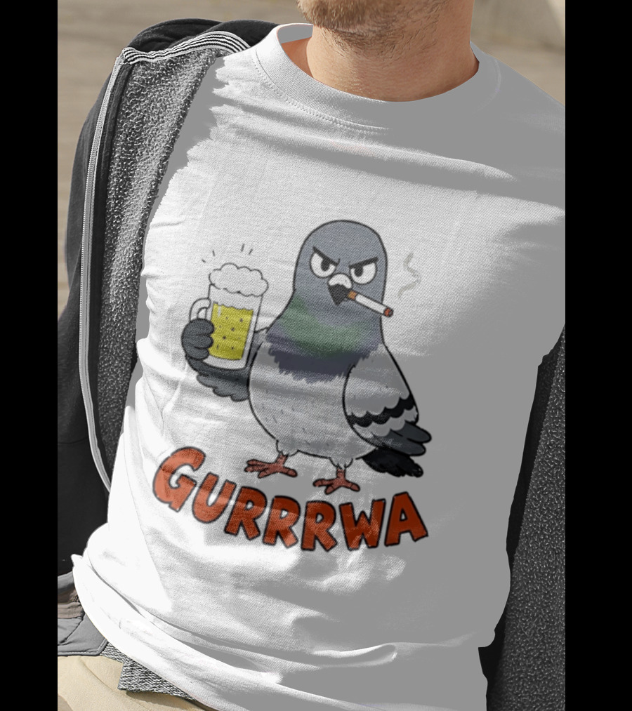 Angry Pigeon GURRRWA Beer And Cigarette Humor T-Shirt