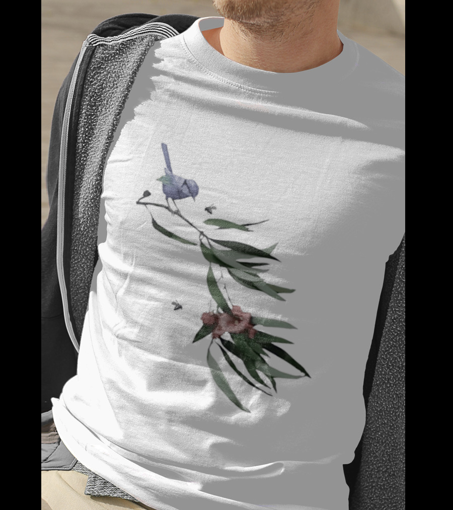Blue Wren On Eucalyptus Branch With Red Blossoms Bird T-Shirt