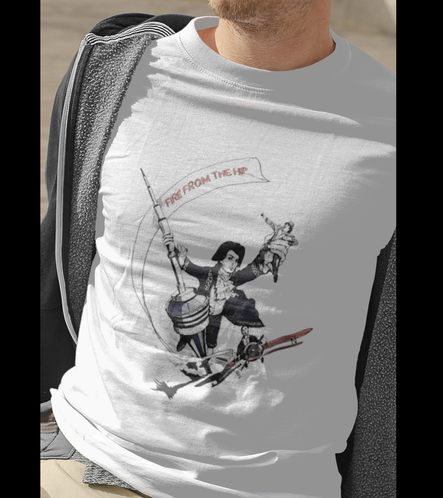 Fire From The Hip Surrealist Surreal Gun Wielding Figure Banner T-Shirt