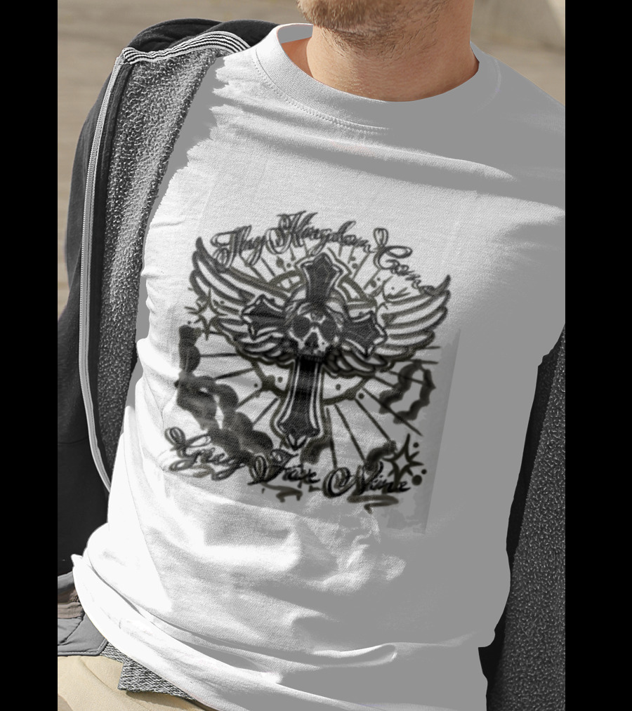 Thy Kingdom Come Skull Grey Five Nine Cross Wings T-Shirt