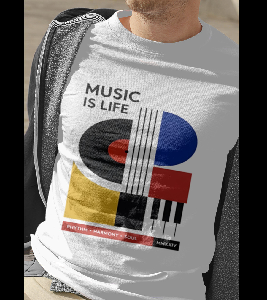 Music Is Life MMXXIV Rhythm Harmony Soul Vinyl Piano Abstract T-Shirt