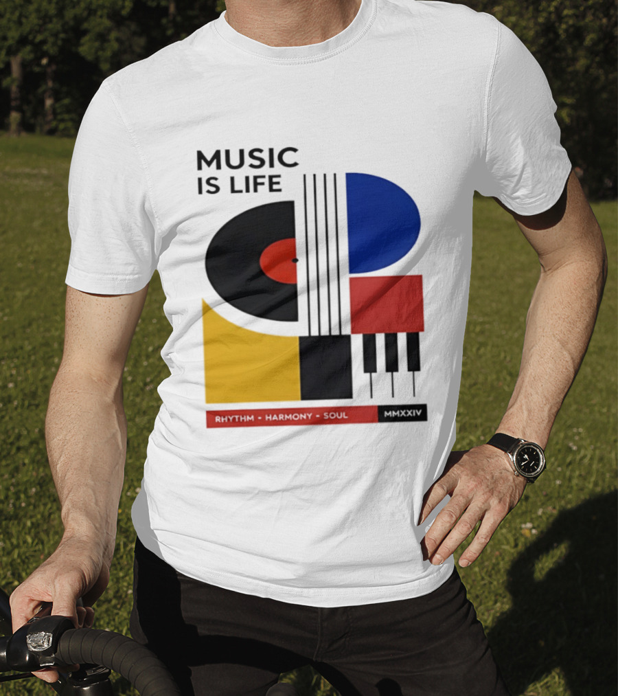 Music Is Life MMXXIV Rhythm Harmony Soul Vinyl Piano Abstract T-Shirt