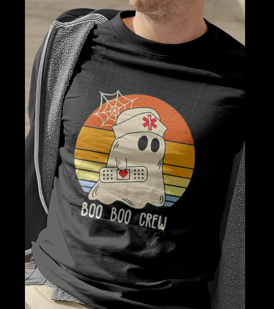 Boo Boo Crew Ghost Nurse Halloween Bandage Heart Spiderweb T-Shirt