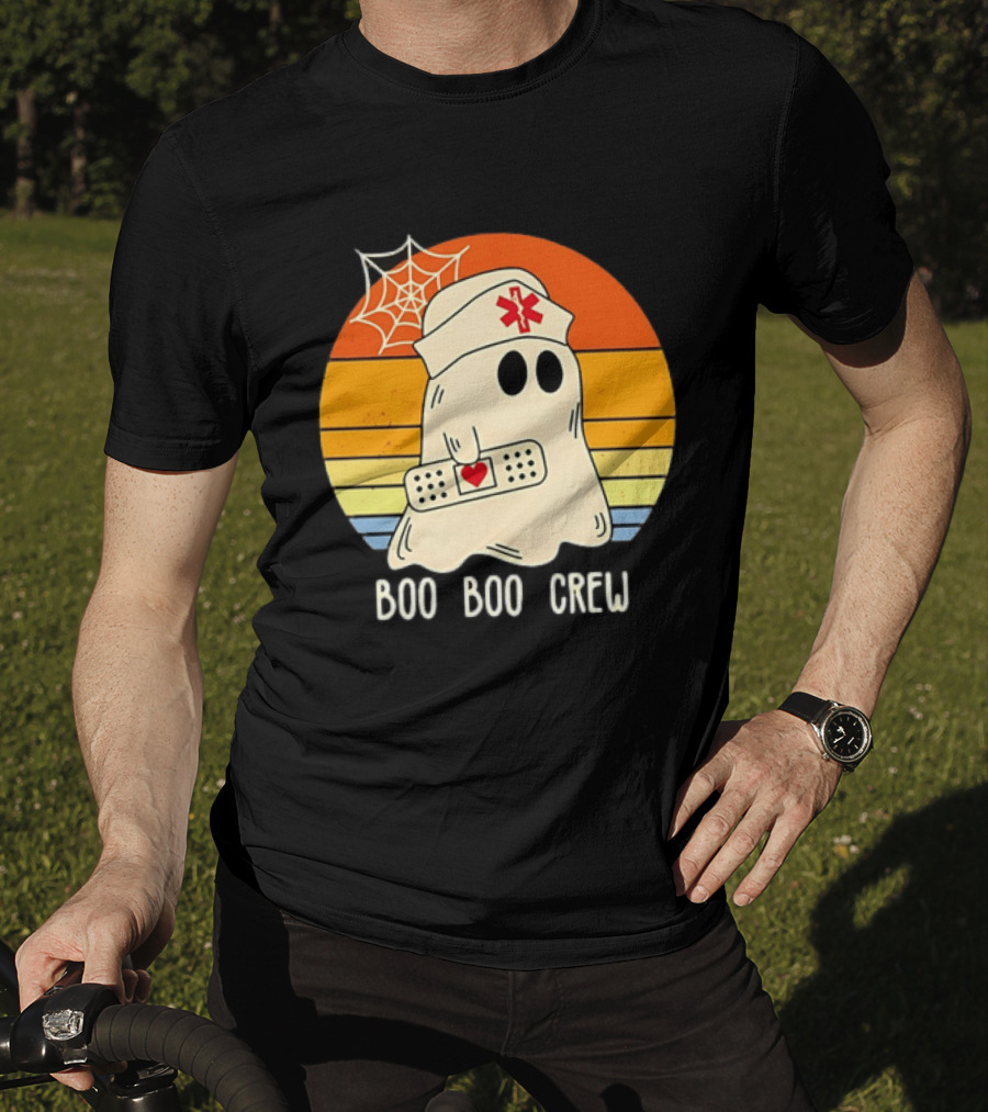 Boo Boo Crew Ghost Nurse Halloween Bandage Heart Spiderweb T-Shirt