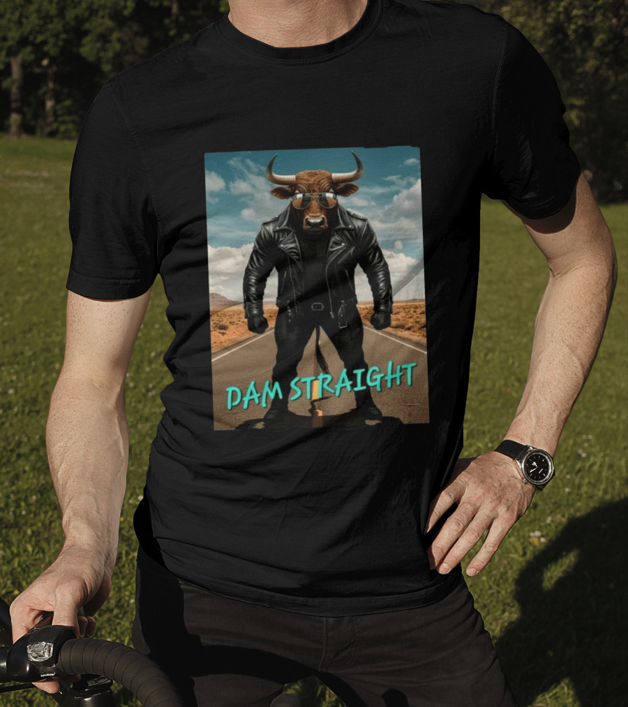 Dam Straight Charging Bull In Basquiat Style With Leather Jacket T-Shirt