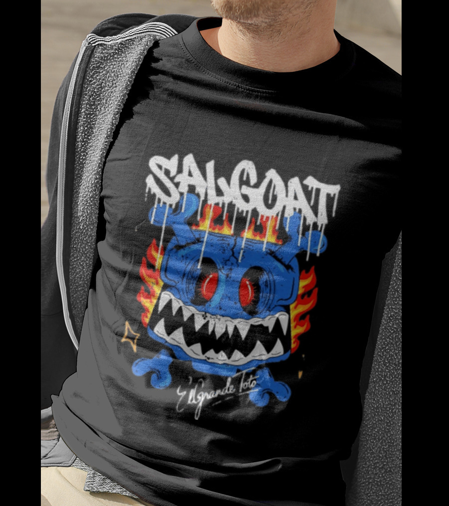 ElGrandeToto Salgoat Hip Hop Streetwear Blue Skull Flame T-Shirt